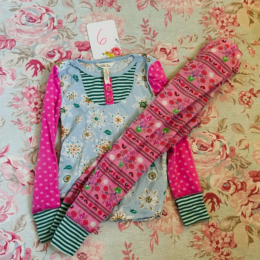 Matilda Jane Girls Pink & Light Blue Floral Holiday Pajama Set